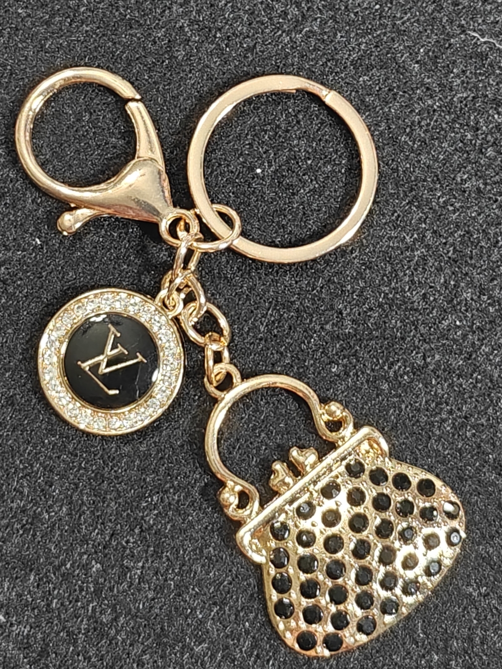 Louis Vuitton Gold & Black Keychain Card Holder Charm